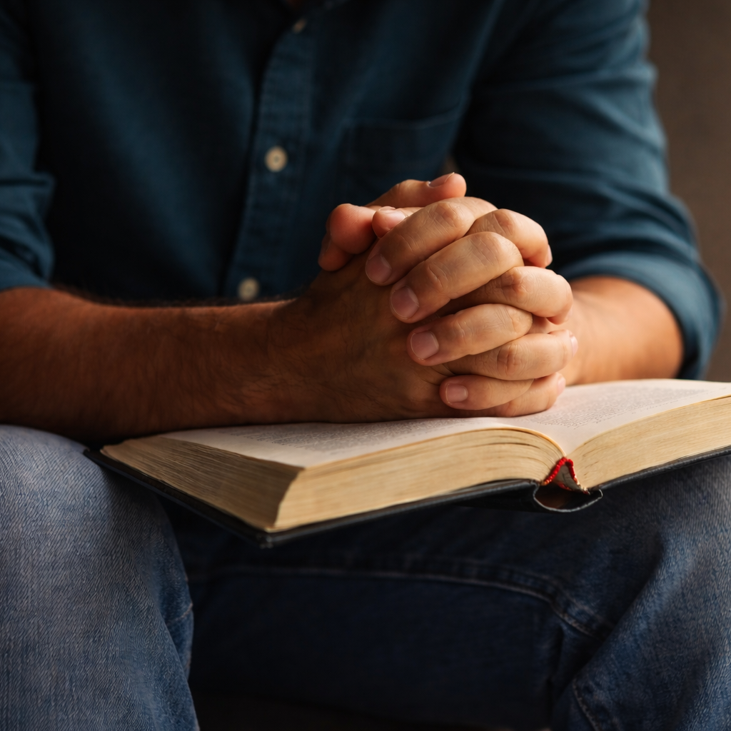 hombre orando biblia